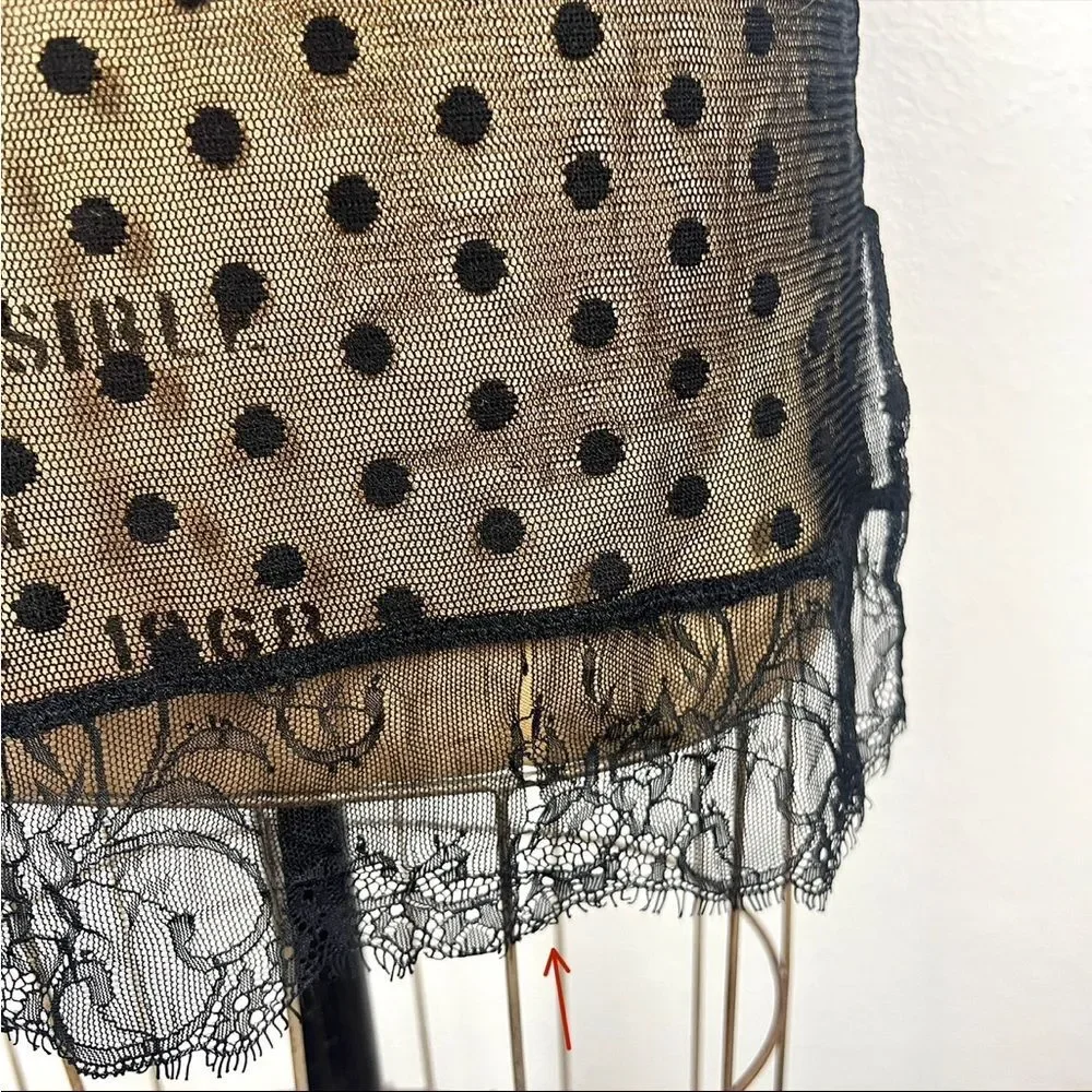 Vintage Elegant Babydoll Black Polka Dot Lace Chemise Slip Lingerie - Picture 5 of 6